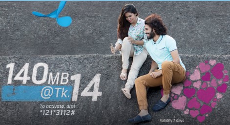 GP 140 MB Internet 14 TK Offer