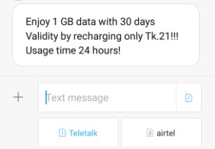 Teletalk 1GB 21 TK Recharge Offer with 30 Days Validity