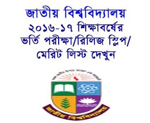 National University (NU) Honors Admission Release Slip Result 2016-17 Check Online www.nu.edu.bd.