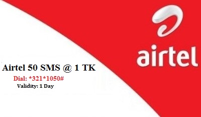 Airtel 50 SMS 1 TK Offer