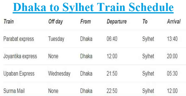 Dhaka to Sylhet Train Schedule