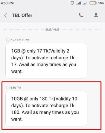 Teletalk 10GB Internet 180 TK Offer