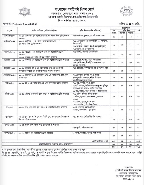 04 Years Diploma in Medical Technology Education Calendar 2022-2023